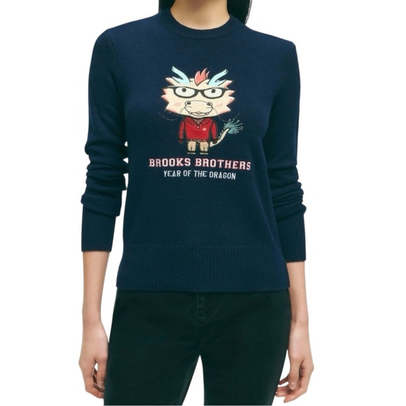 Brooks Brothers Lunar New Year Dragon Sweater Navy Blue Women Small Merino Wool - Picture 4 of 11